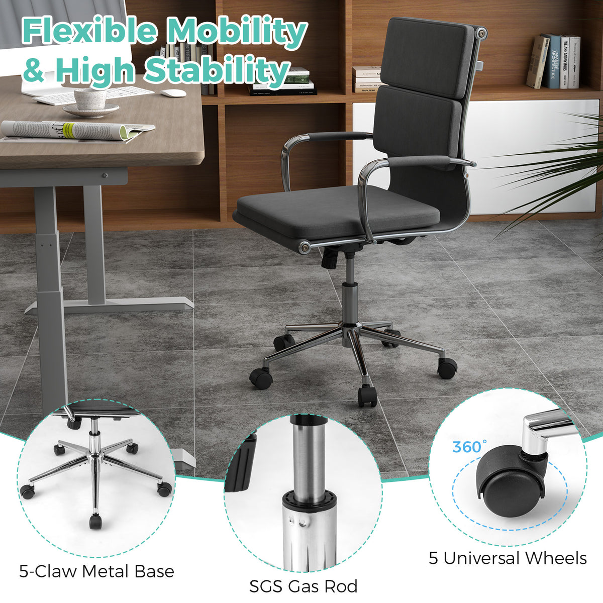 Ergonomic Office Chair with Rocking Backrest, Gray Leathaire
