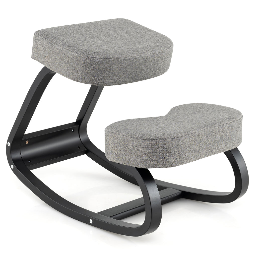 Wooden Ergonomic Kneeling Chair with Padded Cushion, Gray 28" x 18" x 22"