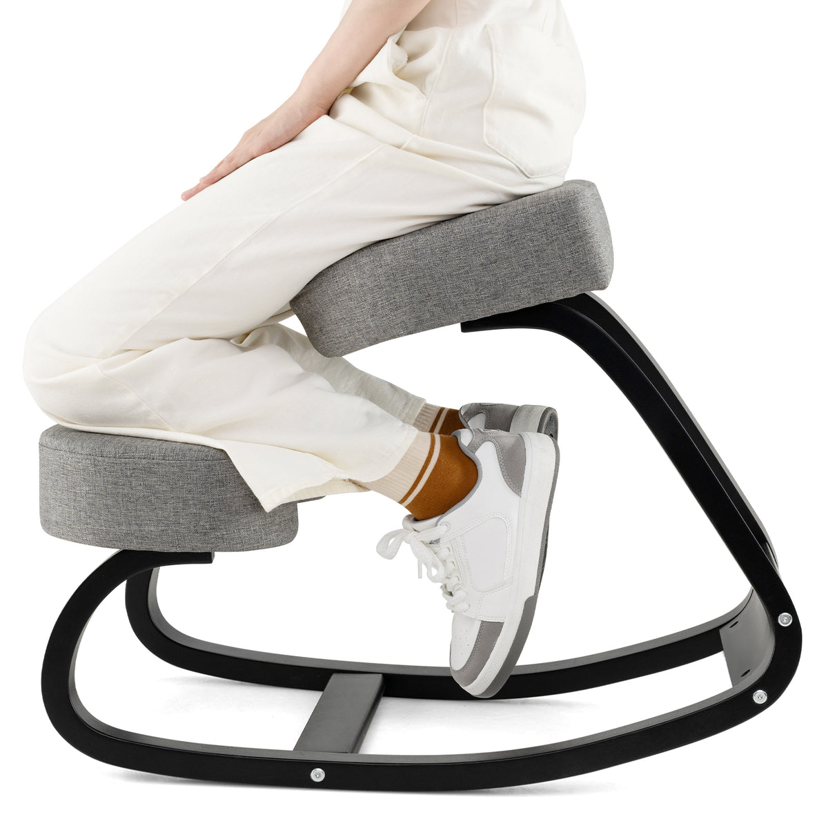 Wooden Ergonomic Kneeling Chair with Padded Cushion, Gray 28" x 18" x 22"