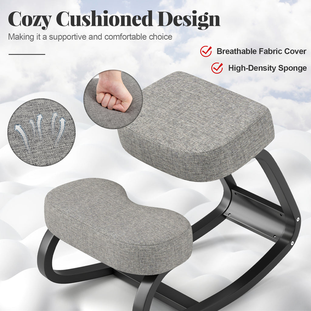 Wooden Ergonomic Kneeling Chair with Padded Cushion, Gray 28" x 18" x 22"