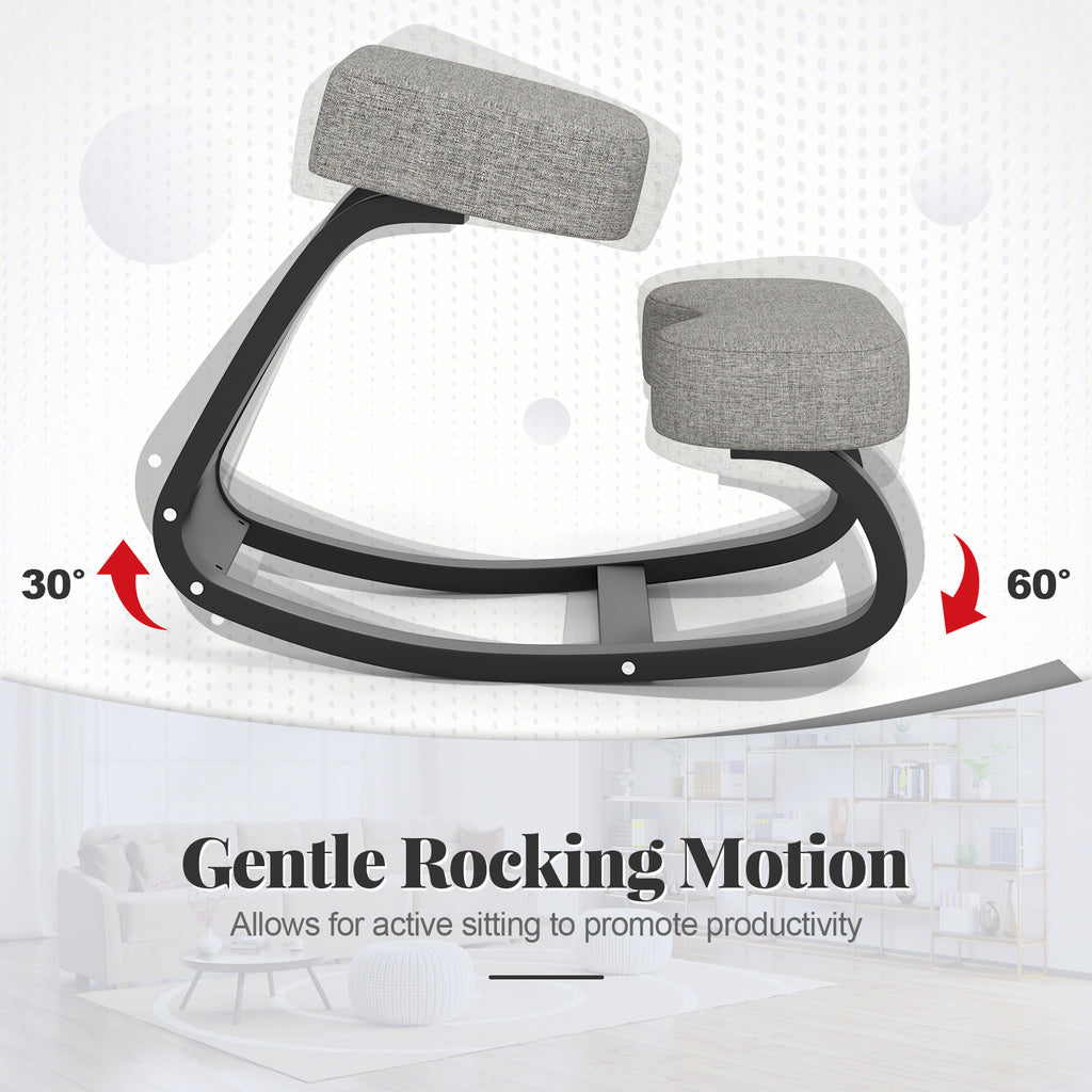 Wooden Ergonomic Kneeling Chair with Padded Cushion, Gray 28" x 18" x 22"