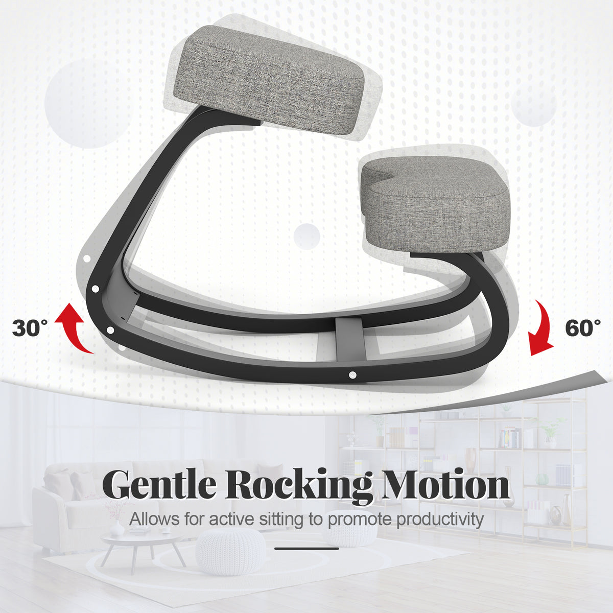 Wooden Ergonomic Kneeling Chair with Padded Cushion, Gray 28" x 18" x 22"