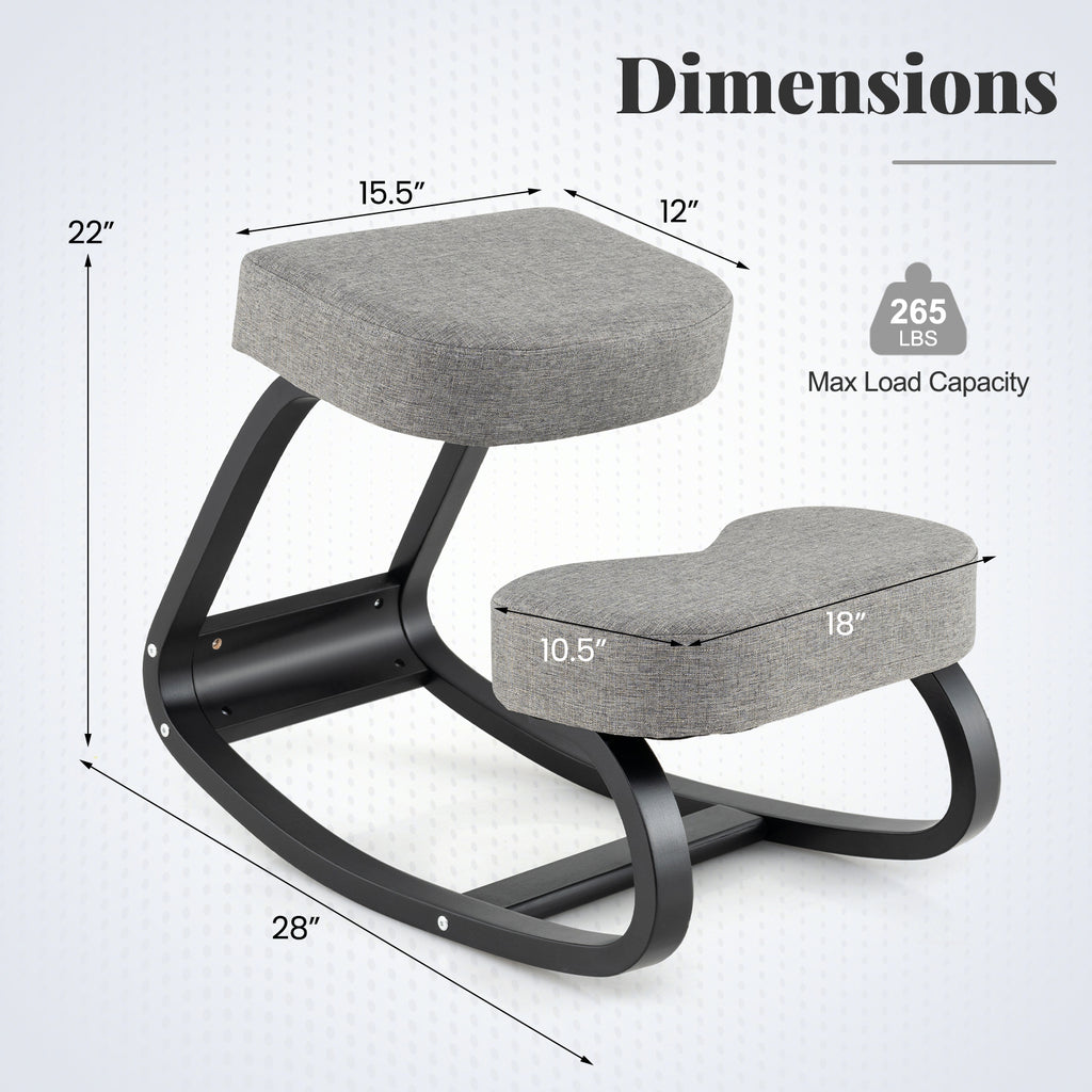 Wooden Ergonomic Kneeling Chair with Padded Cushion, Gray 28" x 18" x 22"
