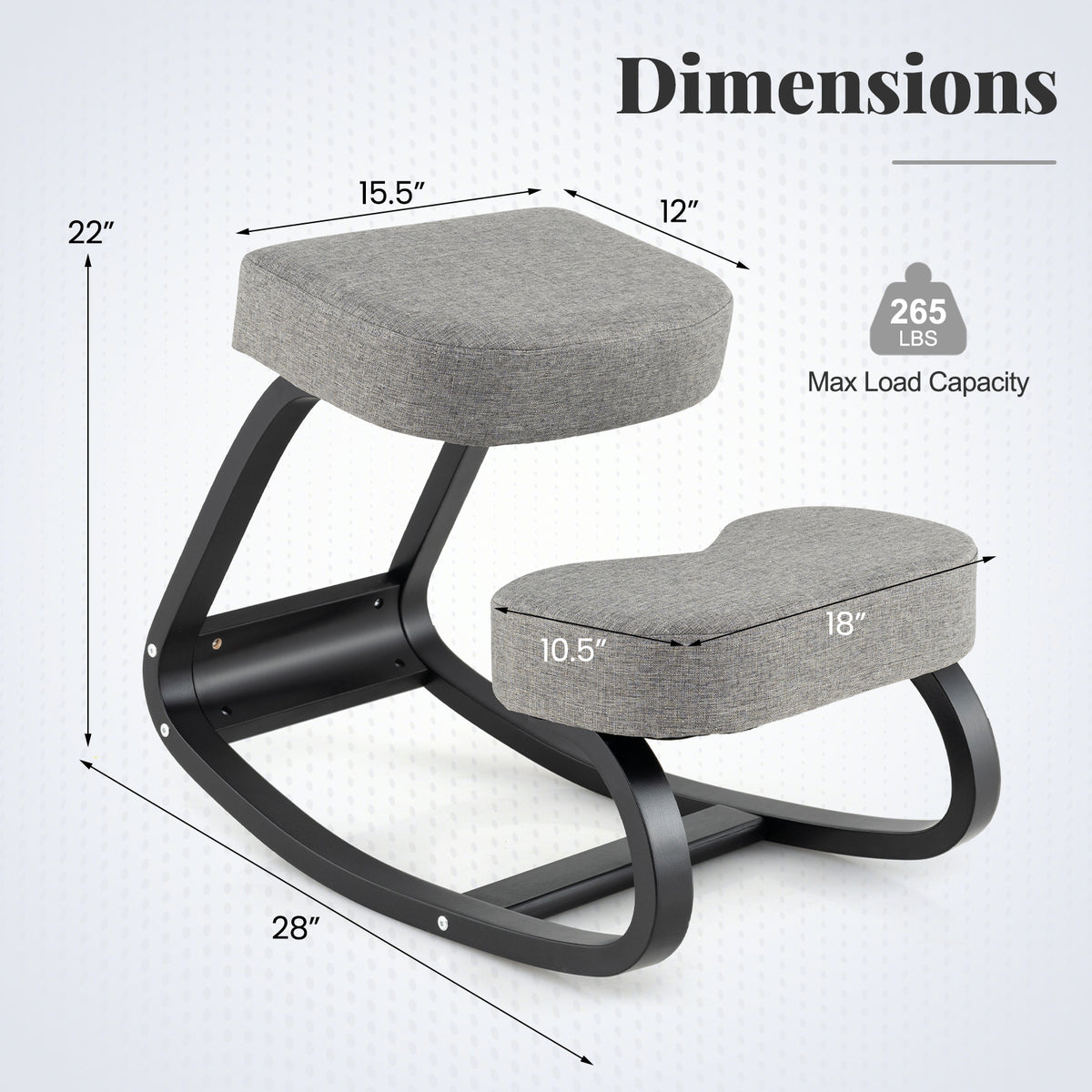 Wooden Ergonomic Kneeling Chair with Padded Cushion, Gray 28" x 18" x 22"