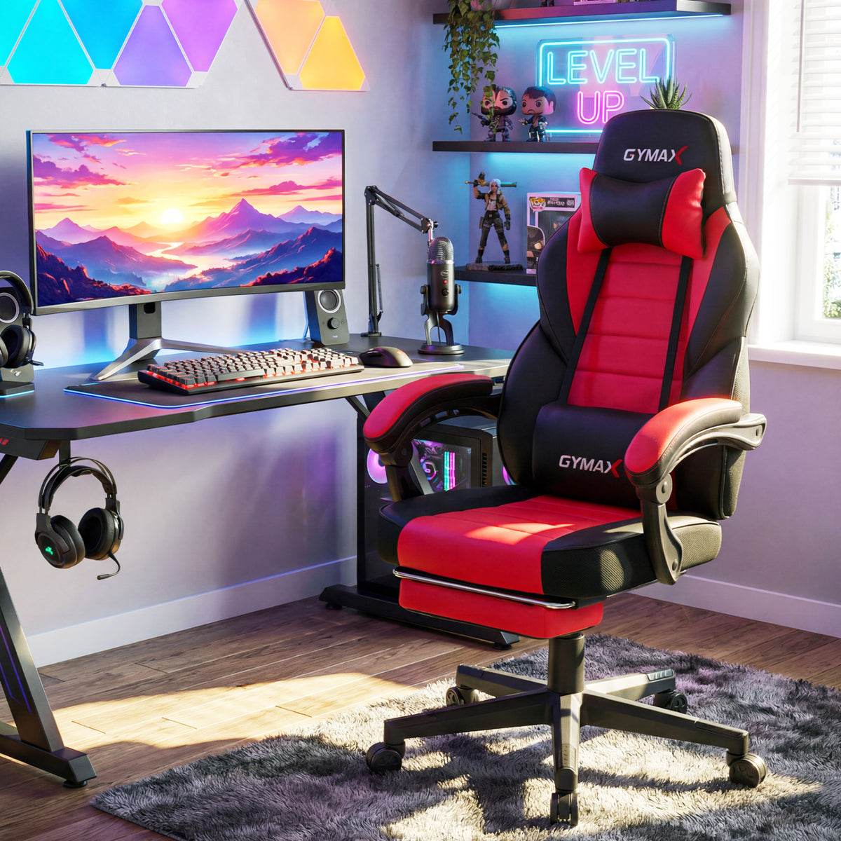 Ergonomic Gaming Chair with Headrest, Red - Style G