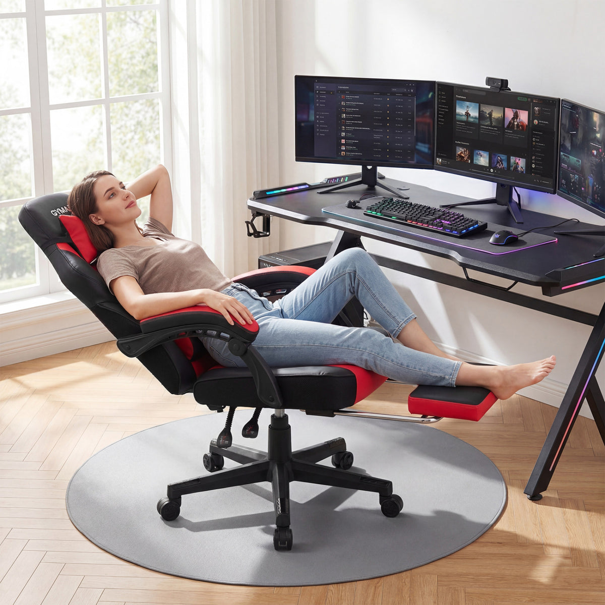 Ergonomic Gaming Chair with Headrest, Red - Style G