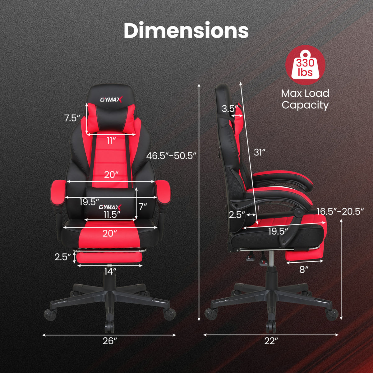 Ergonomic Gaming Chair with Headrest, Red - Style G