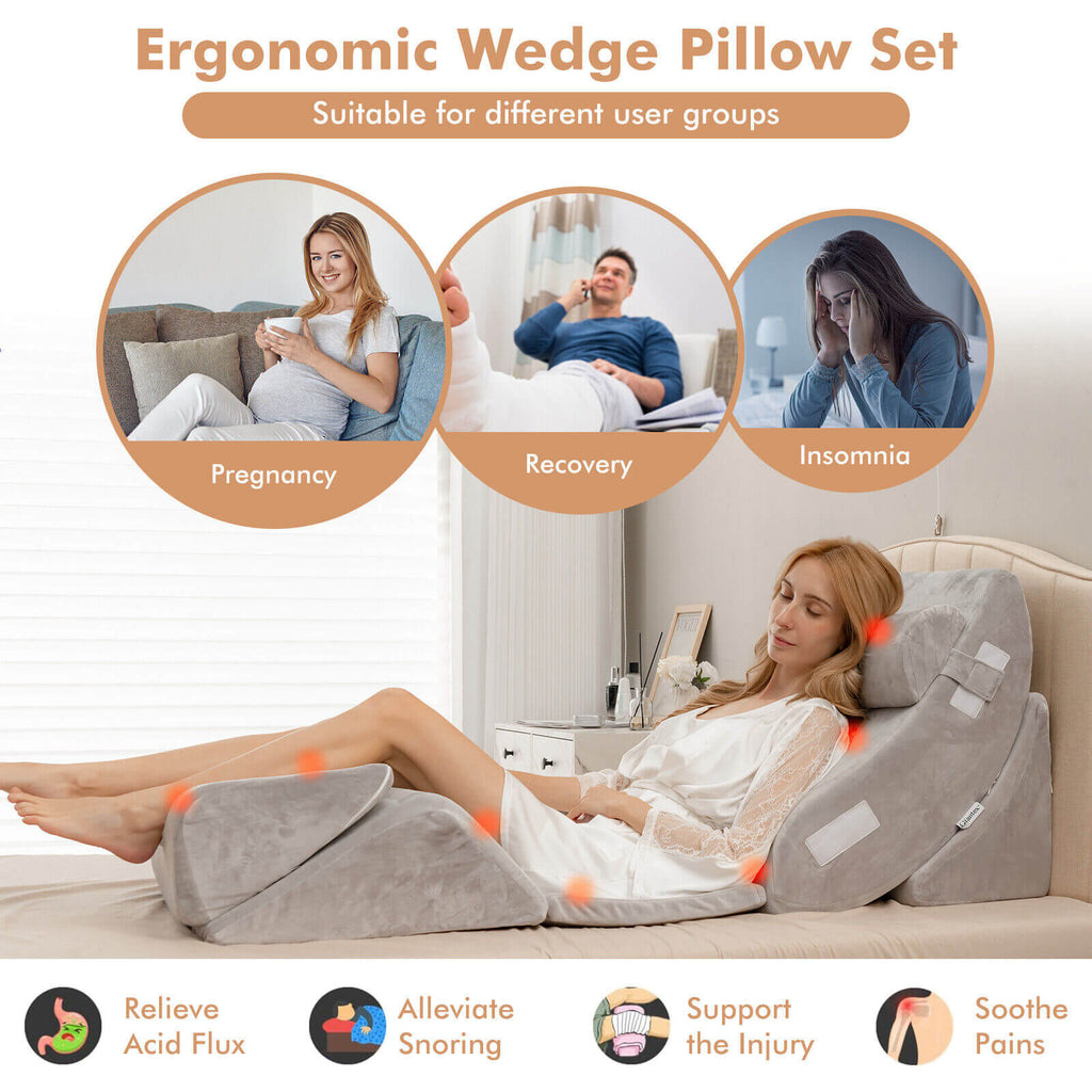 6-Piece Orthopedic Bed Wedge Pillow Set, Gray
