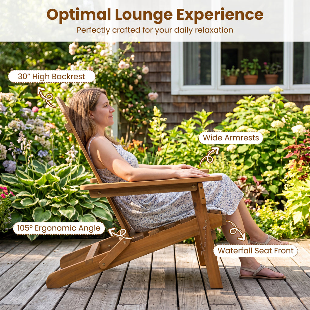 Folding Acacia Wood Oversized Adirondack Chair