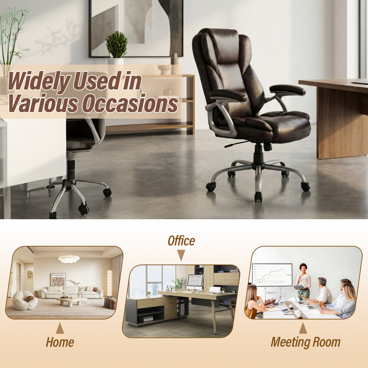 Executive Office Chair Ergonomic Leather - Brown