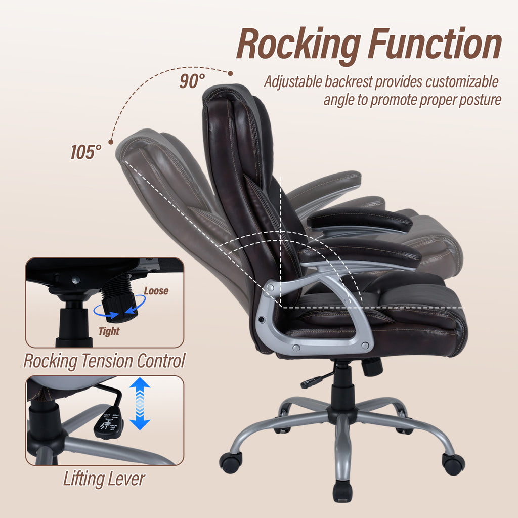 Executive Office Chair Ergonomic Leather - Brown