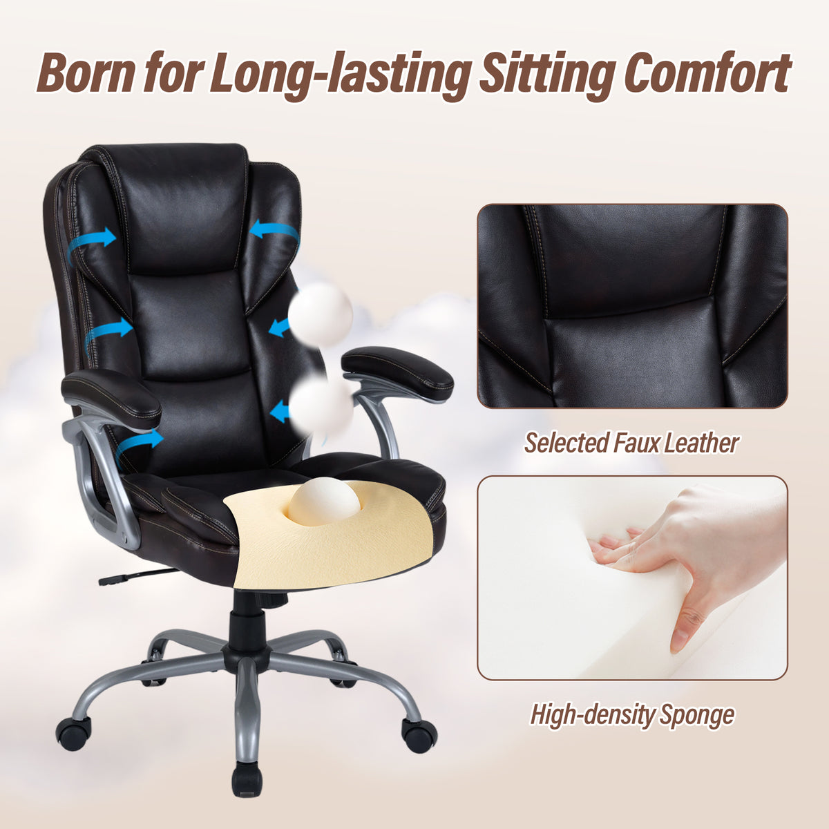 Executive Office Chair Ergonomic Leather - Brown