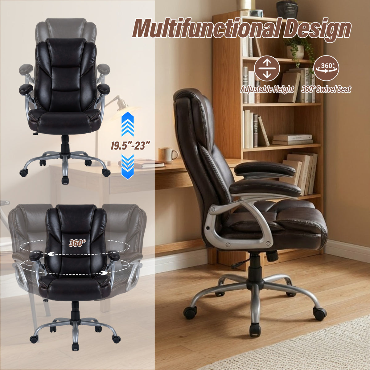 Executive Office Chair Ergonomic Leather - Brown