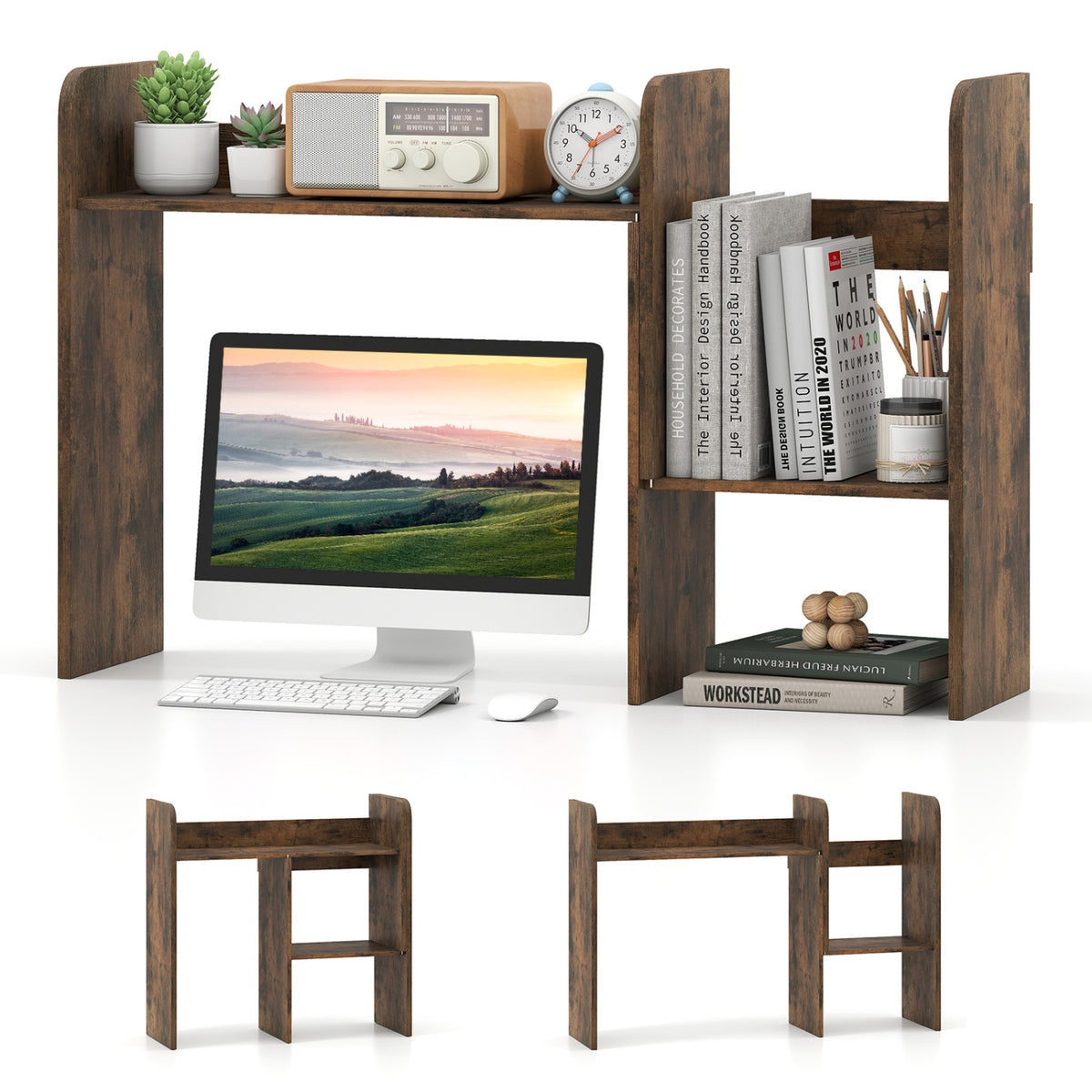 Expandable Desk Bookshelf with Open Cubes and Desktop Display Rack