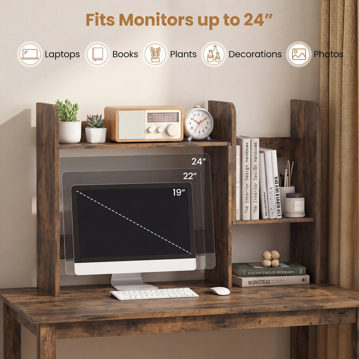 Expandable Desk Bookshelf with Open Cubes and Desktop Display Rack