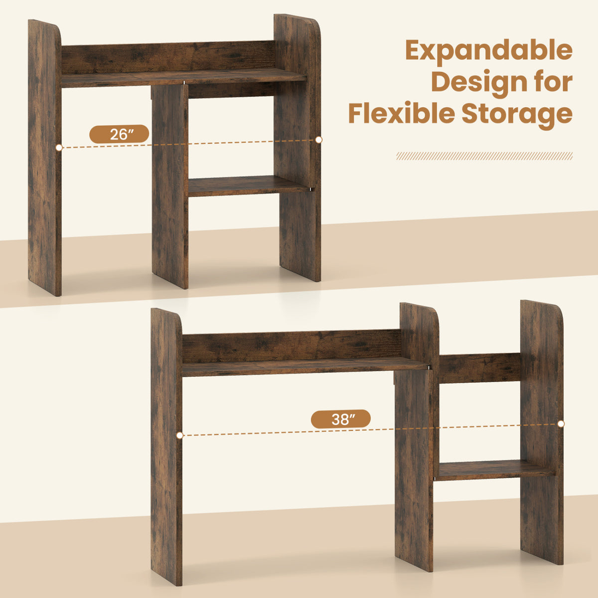 Expandable Desk Bookshelf with Open Cubes and Desktop Display Rack