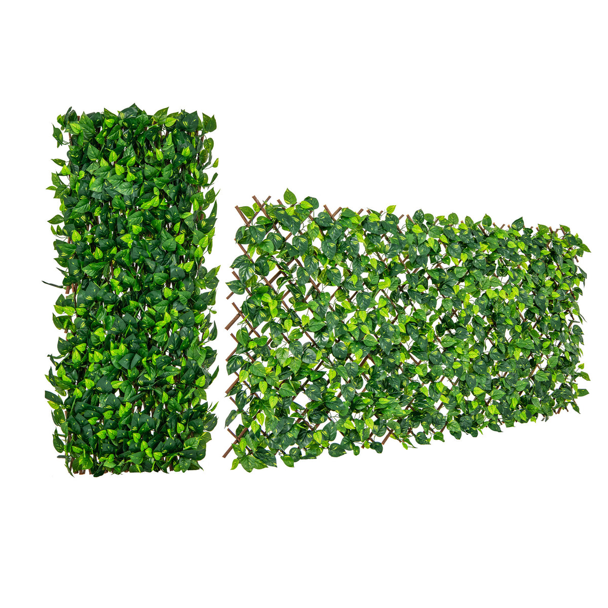 Expandable Faux Fencing Privacy Screen with Willow Frame - Ivy Leaves Yellow Accents