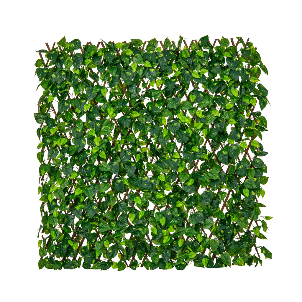 Expandable Faux Fencing Privacy Screen with Willow Frame - Ivy Leaves Yellow Accents
