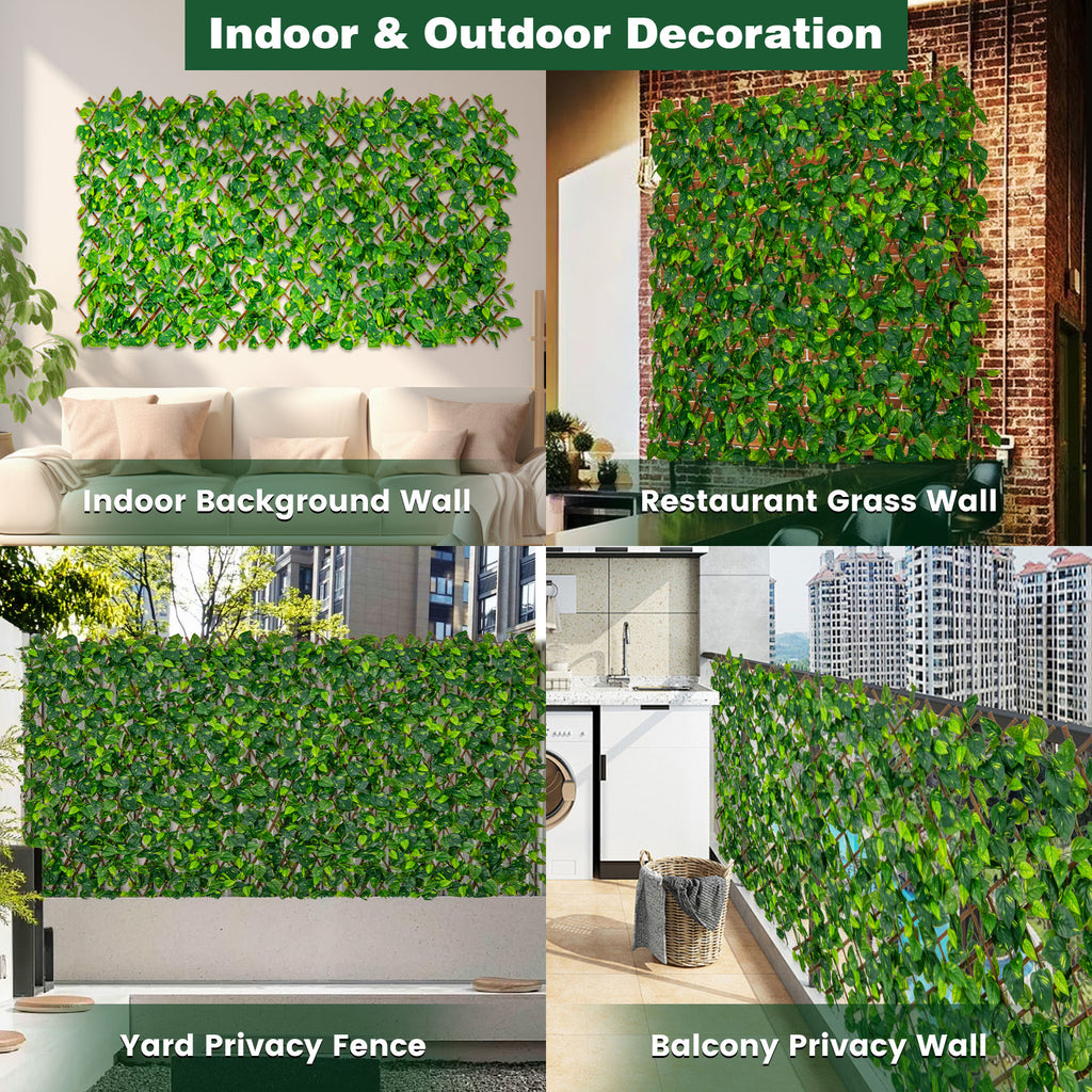 Expandable Faux Fencing Privacy Screen with Willow Frame - Ivy Leaves Yellow Accents