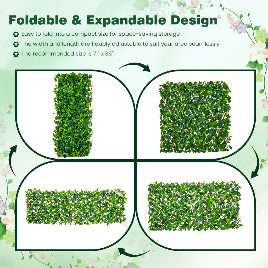 Expandable Faux Fencing Privacy Screen with Willow Frame - Ivy Leaves Yellow Accents