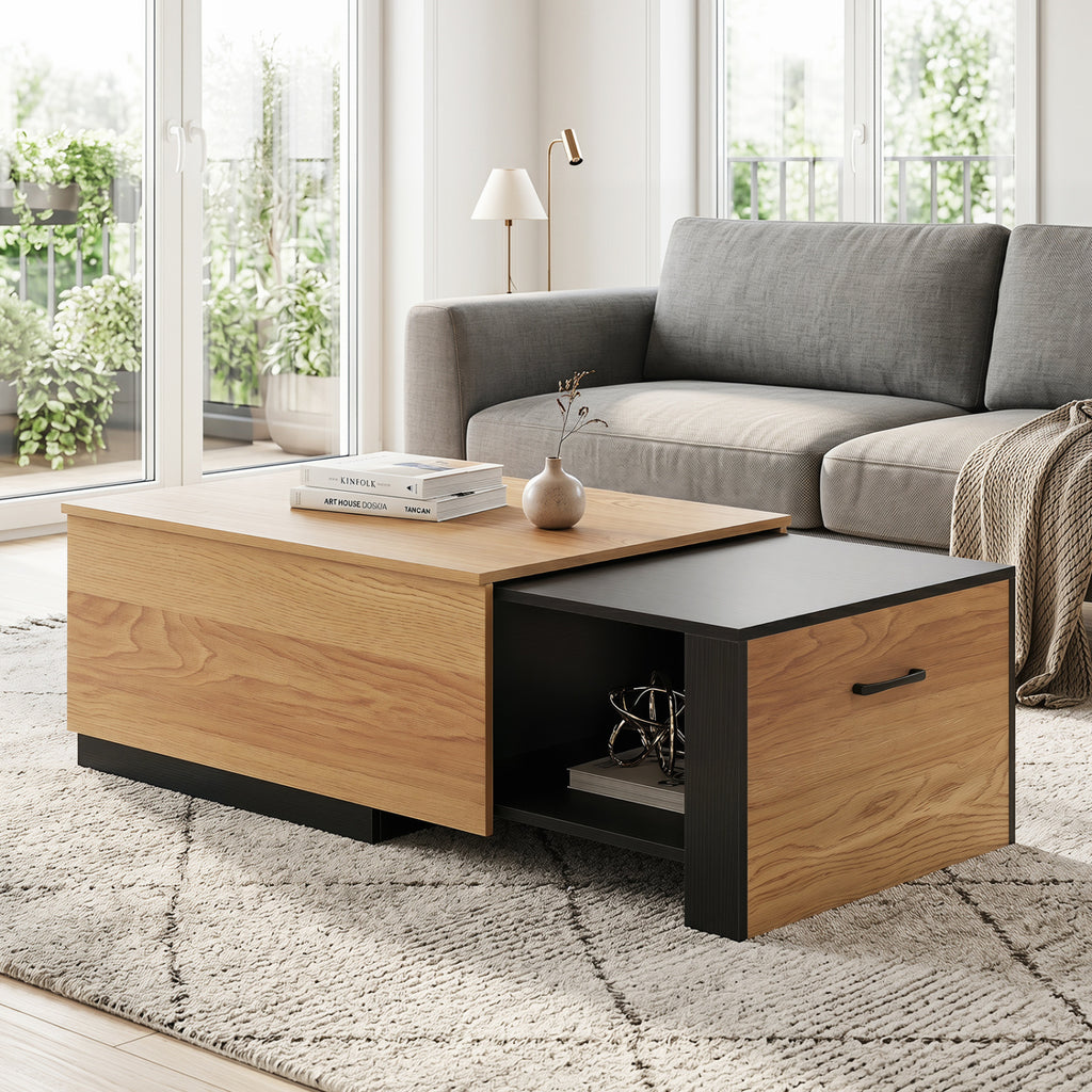Extendable Coffee Table with Storage Compartment - Natural