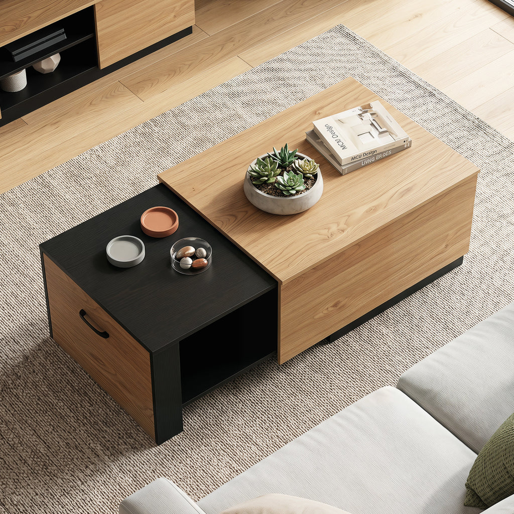 Extendable Coffee Table with Storage Compartment - Natural