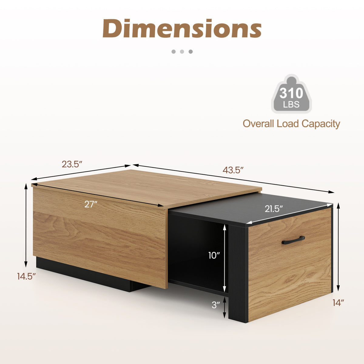 Extendable Coffee Table with Storage Compartment - Natural