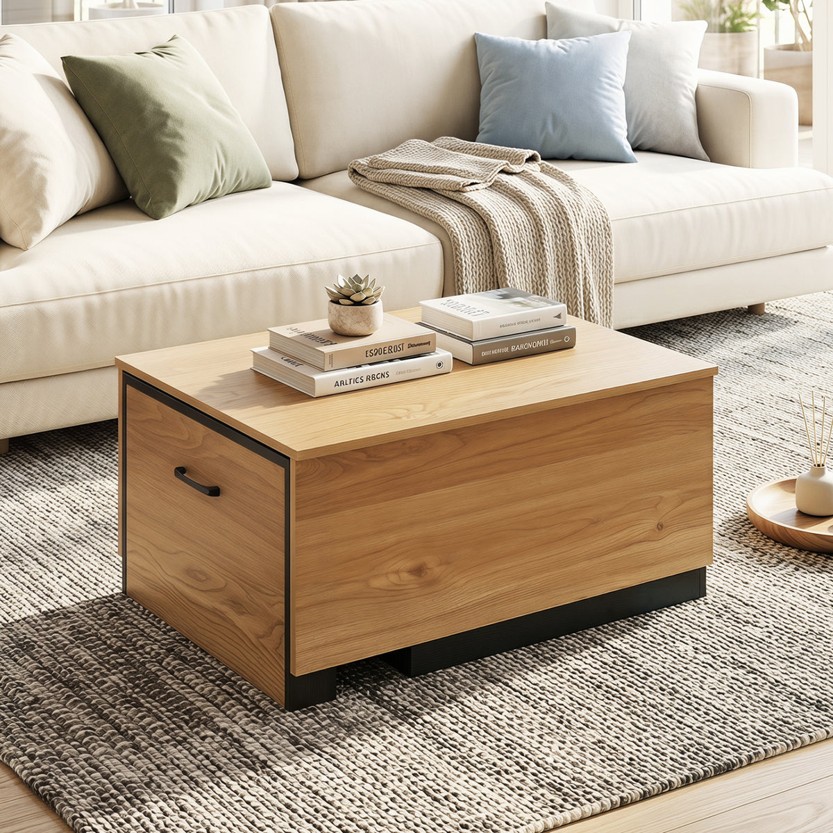 Extendable Coffee Table with Storage Compartment - Natural