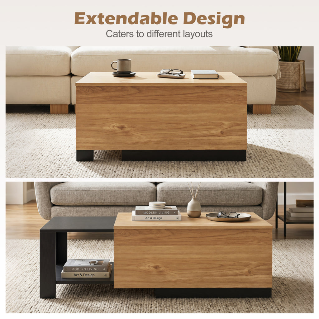 Extendable Coffee Table with Storage Compartment - Natural