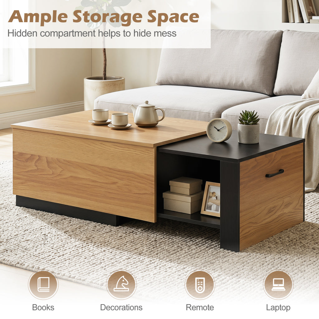 Extendable Coffee Table with Hidden Storage – Natural
