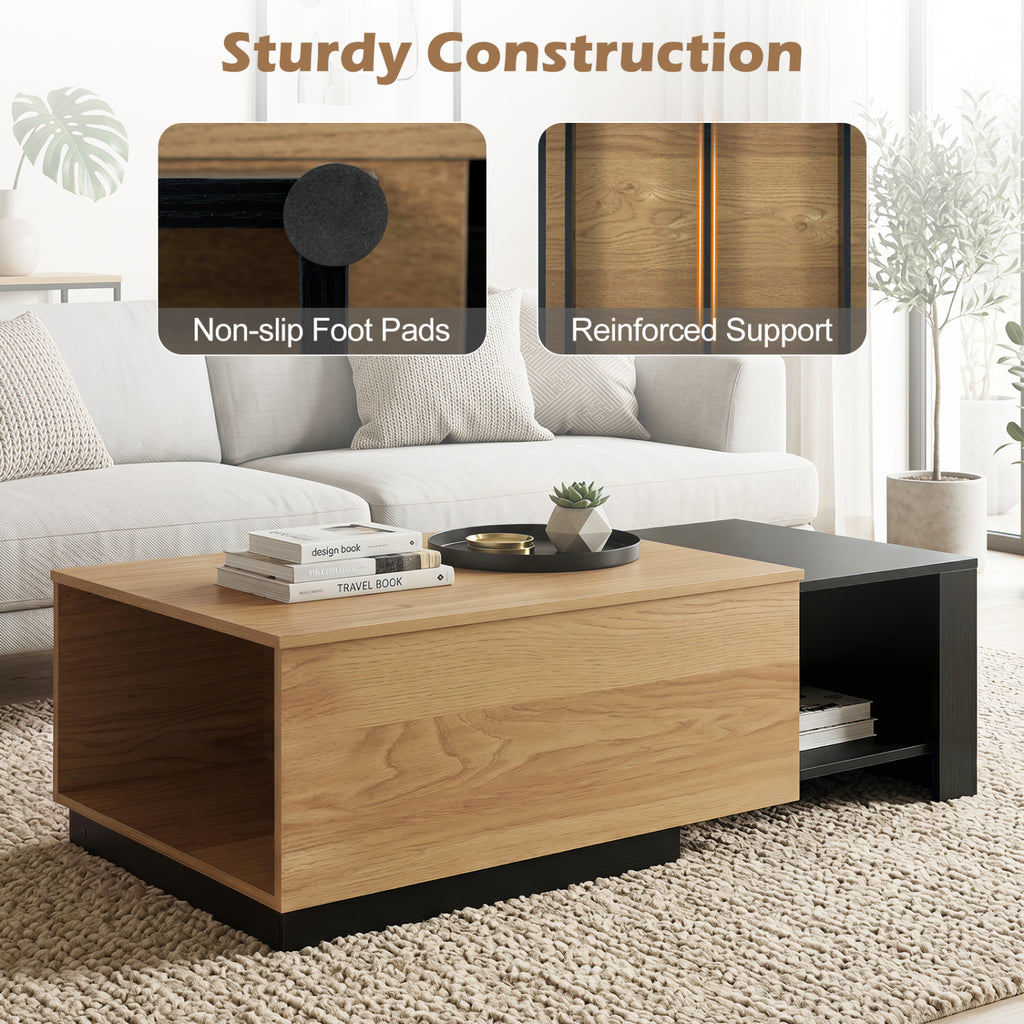 Extendable Coffee Table with Storage Compartment - Natural