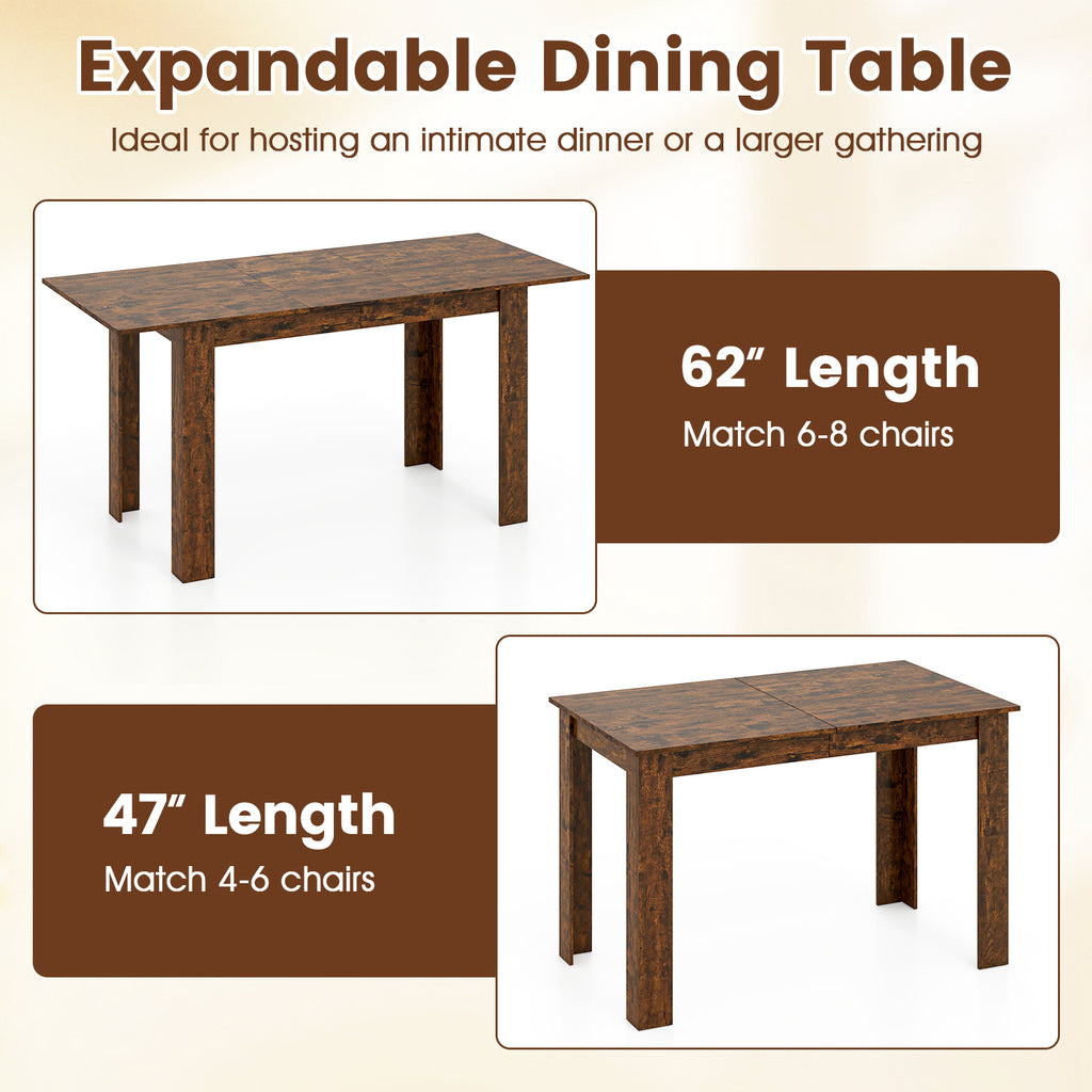 Extendable Dining Table 47"-62" Rustic Brown