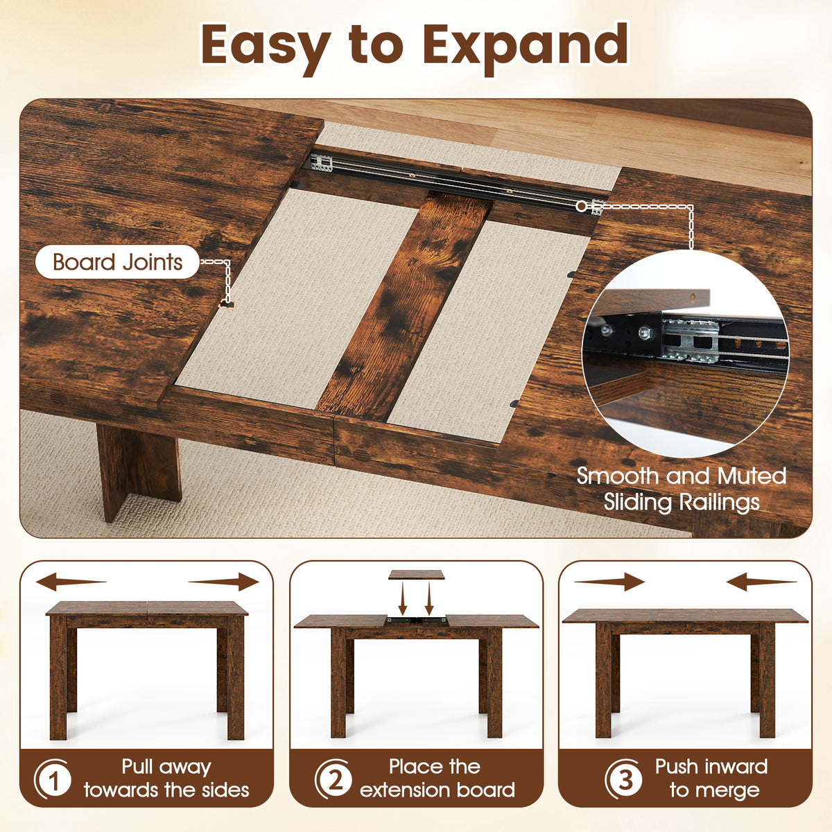 Extendable Dining Table 47"-62" Rustic Brown