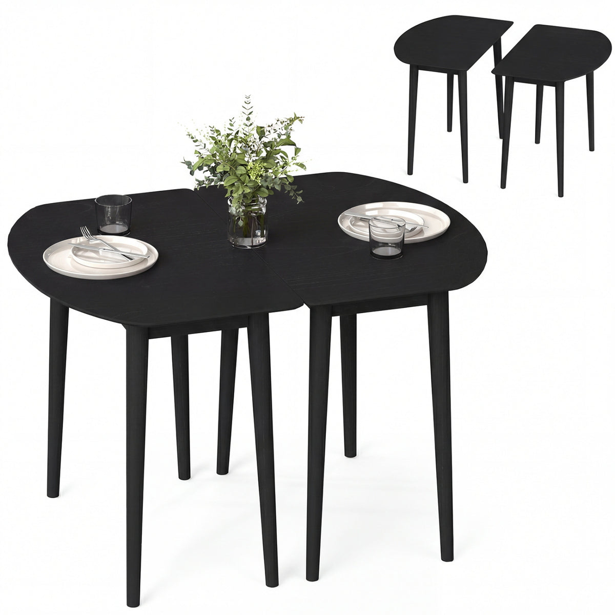 34 Inch Rectangular Dining Table - Black, Solid Wood Kitchen Table