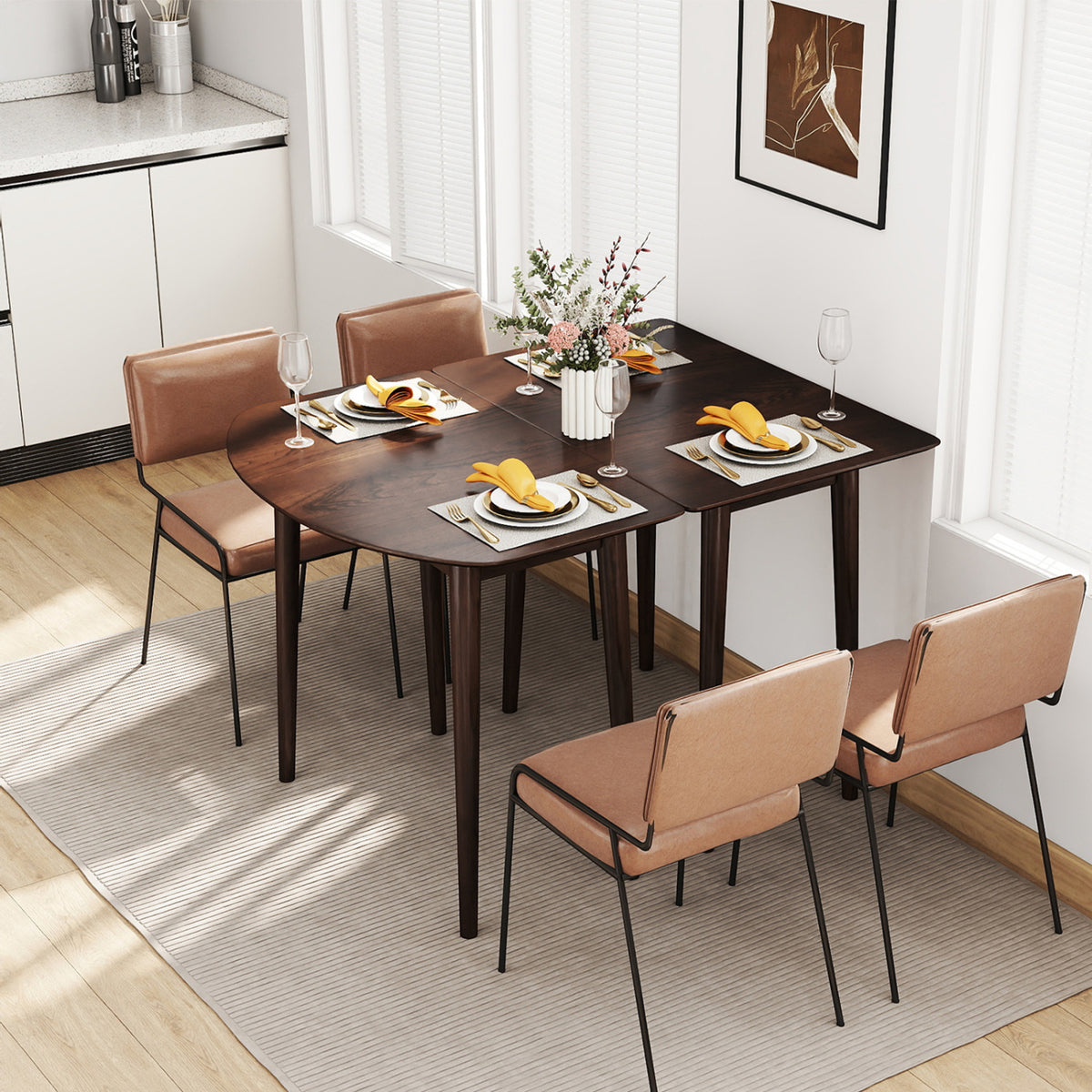 3-Piece Extendable Dining Table Set, Walnut