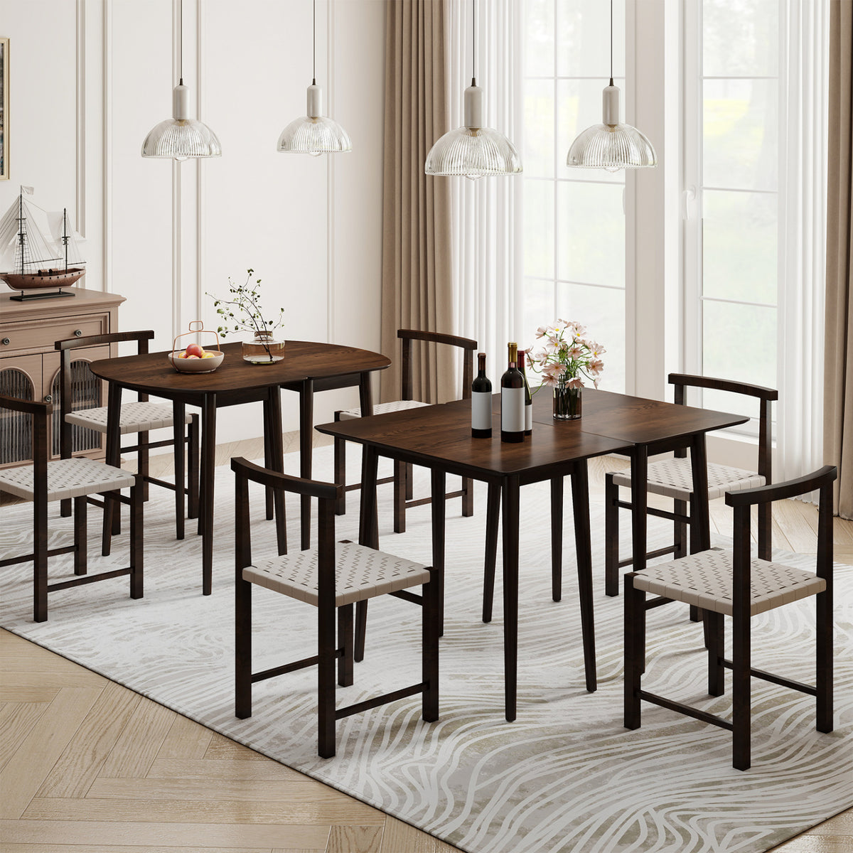 3-Piece Extendable Dining Table Set, Walnut