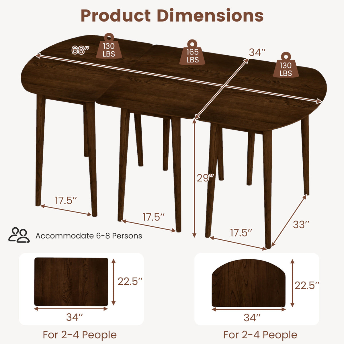 3-Piece Extendable Dining Table Set, Walnut