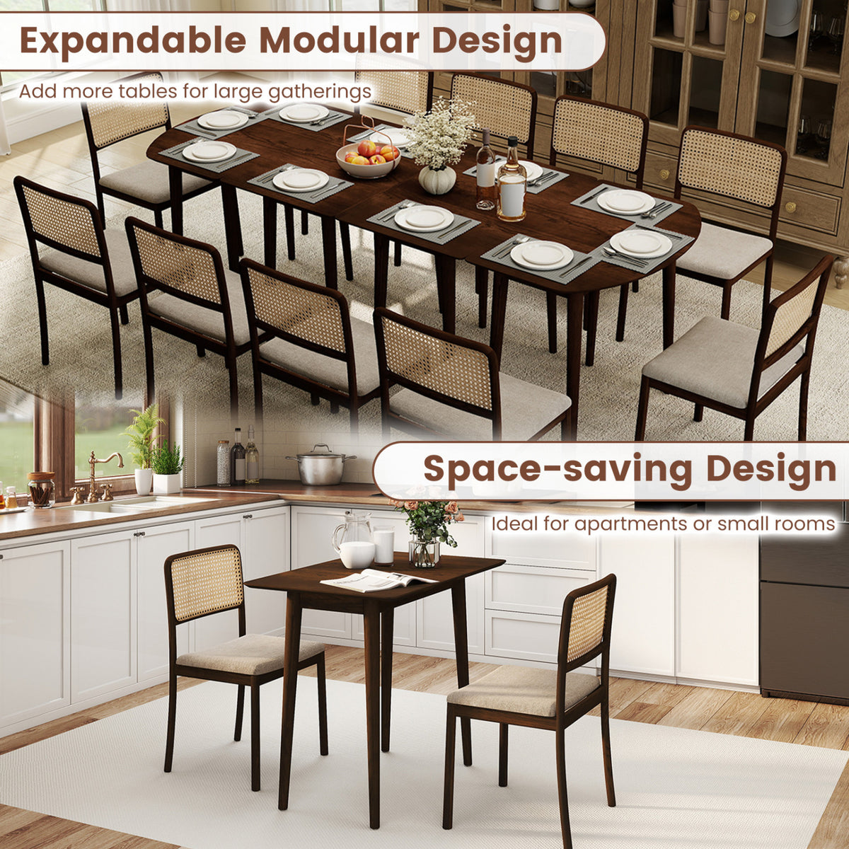Extendable Oval Dining Table Set for 4-6 People - Walnut