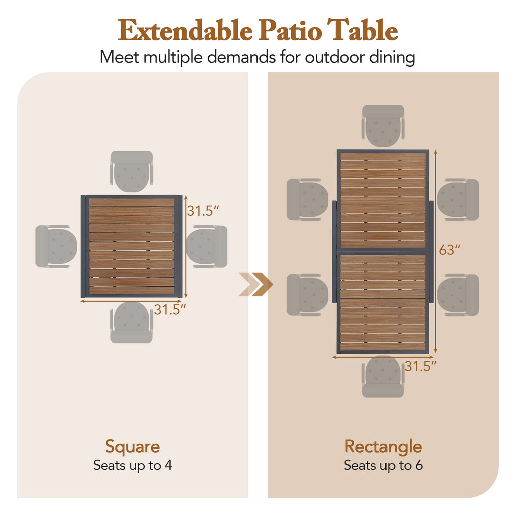 Extendable Patio Dining Table 31.5"-63", Natural