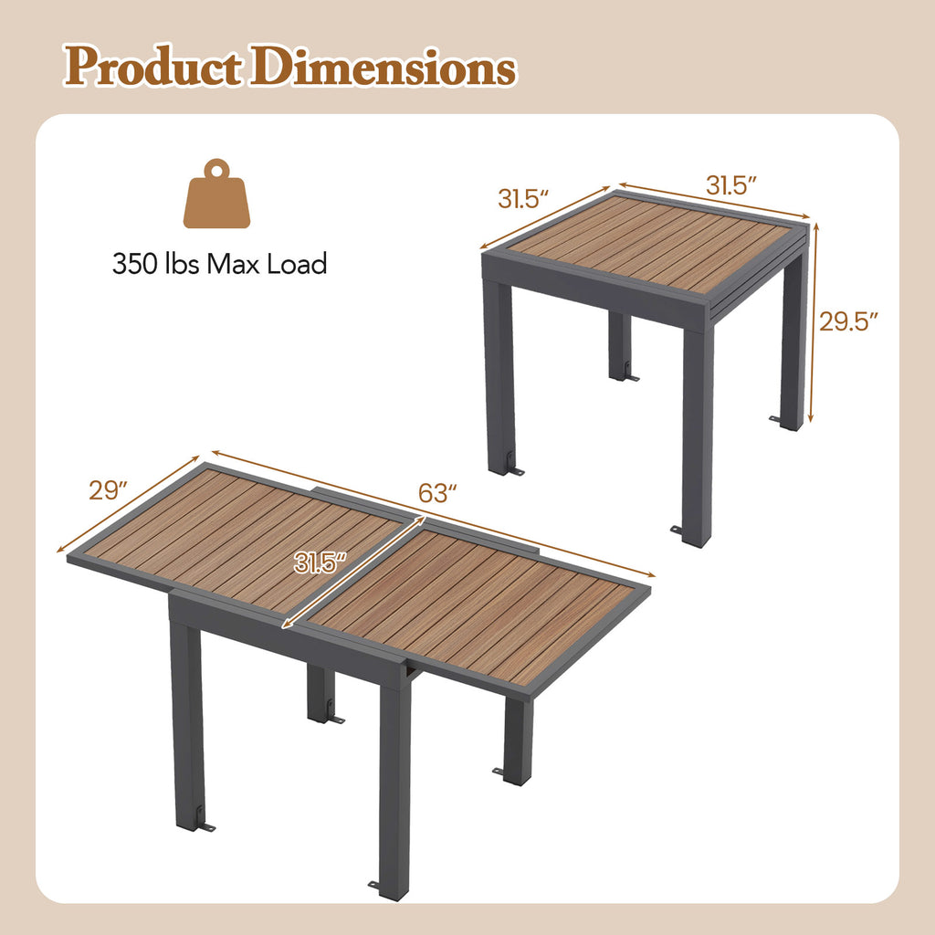 Extendable Patio Dining Table 31.5"-63", Natural