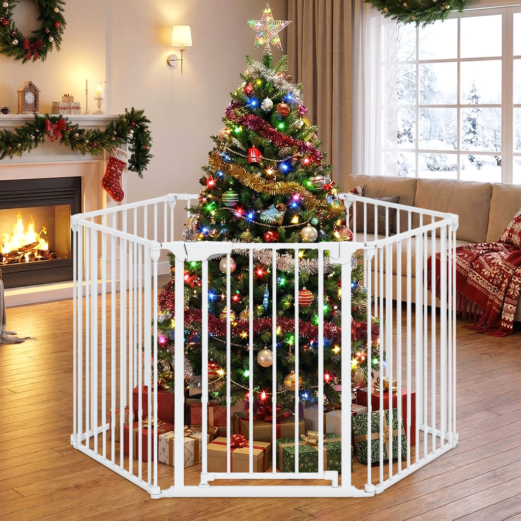 Extra Wide 6-Panel Baby Gate with Locking Door - White, Fits 34.5-154" Openings