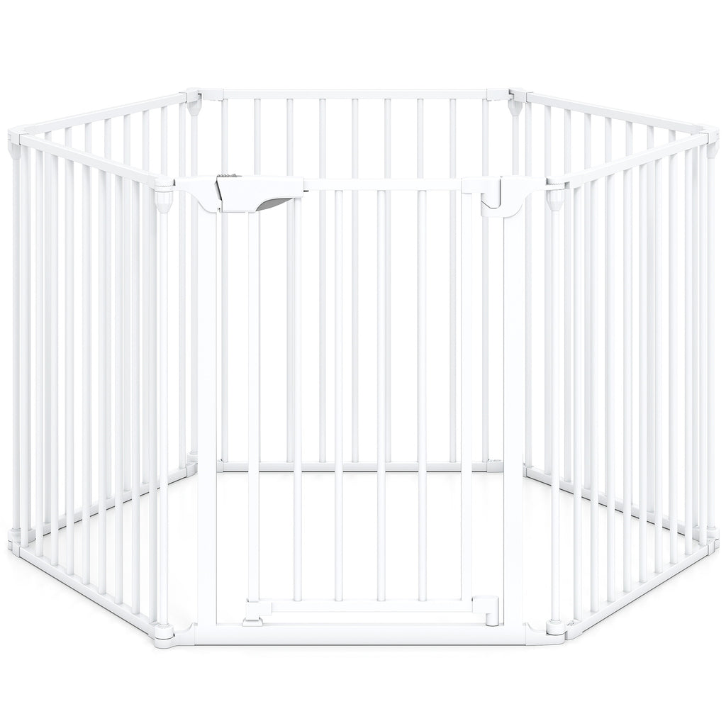 Extra Wide 6-Panel Baby Gate with Locking Door - White, Fits 34.5-154" Openings