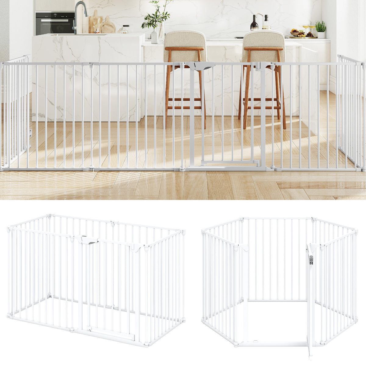 Extra Wide 6-Panel Baby Gate with Locking Door - White, Fits 34.5-154" Openings