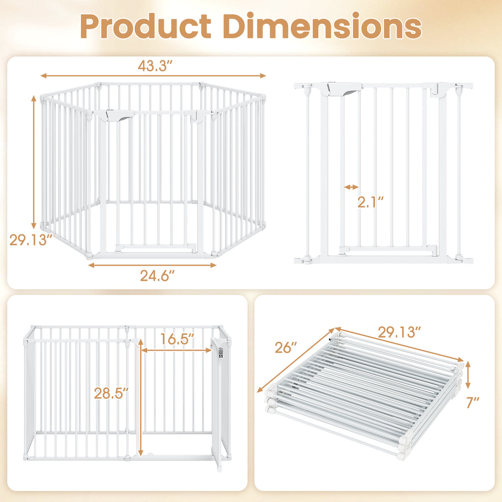Extra Wide 6-Panel Baby Gate with Locking Door - White, Fits 34.5-154" Openings
