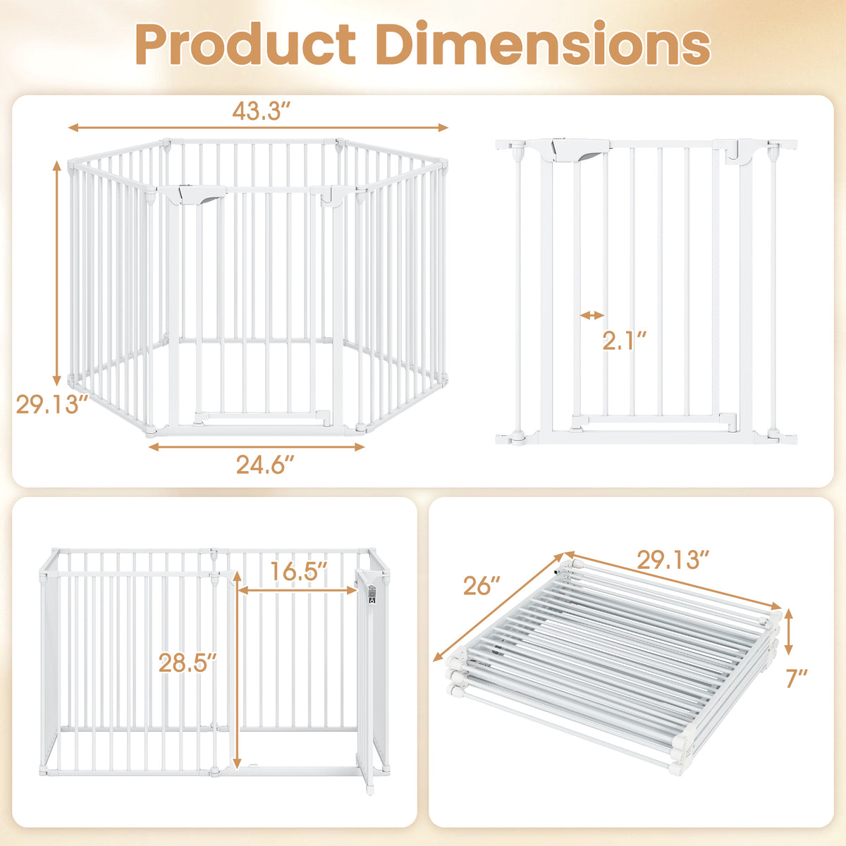 Extra Wide 6-Panel Baby Gate with Locking Door - White, Fits 34.5-154" Openings