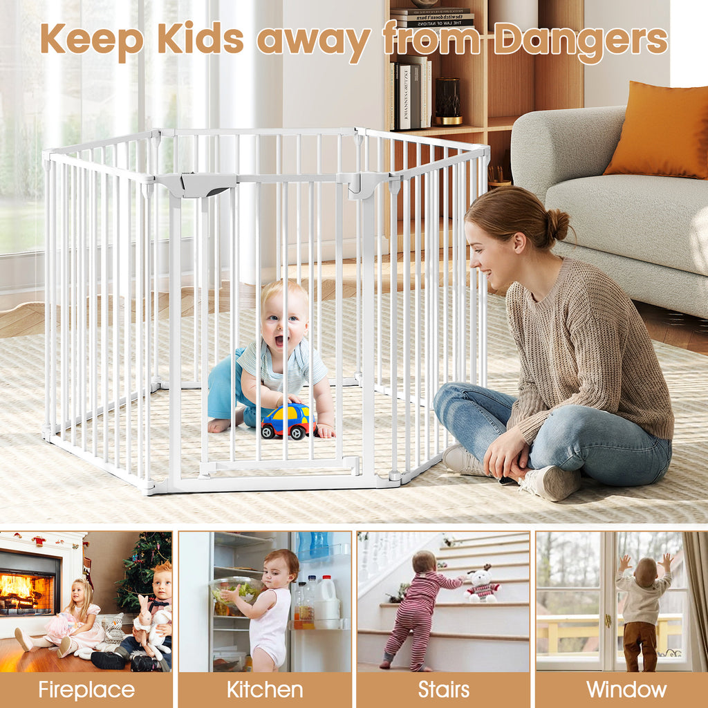 Extra Wide 6-Panel Baby Gate with Locking Door - White, Fits 34.5-154" Openings