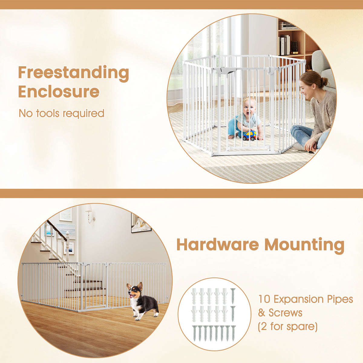 Extra Wide 6-Panel Baby Gate with Locking Door - White, Fits 34.5-154" Openings
