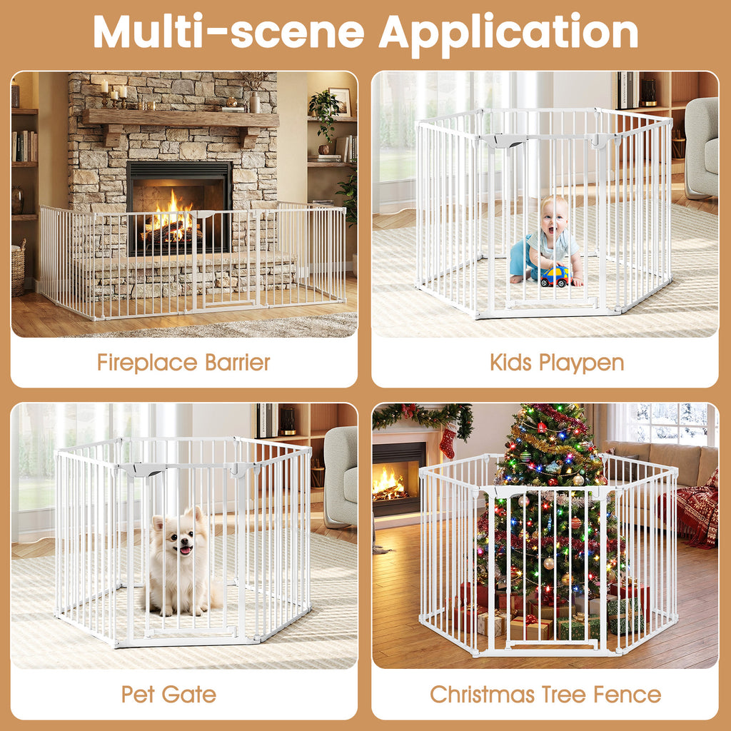 Extra Wide 6-Panel Baby Gate with Locking Door - White, Fits 34.5-154" Openings
