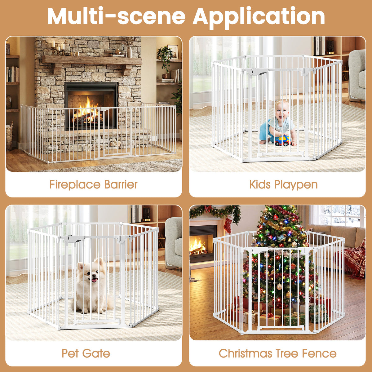 Extra Wide 6-Panel Baby Gate with Locking Door - White, Fits 34.5-154" Openings