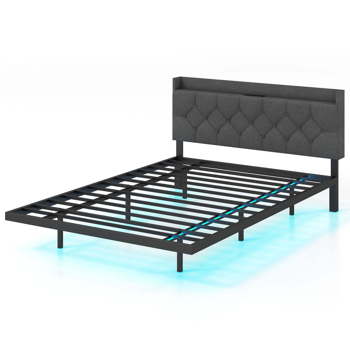 Floating Bed Frame Full Size with LED Lights & Charging Headboard